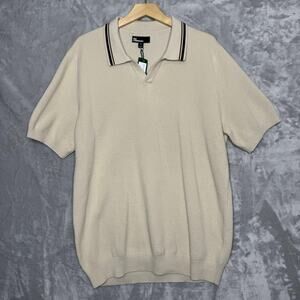 The Commons Sweater Mens XL Beige Tipped Johnny Collar Waffle Knit Polo Shirt